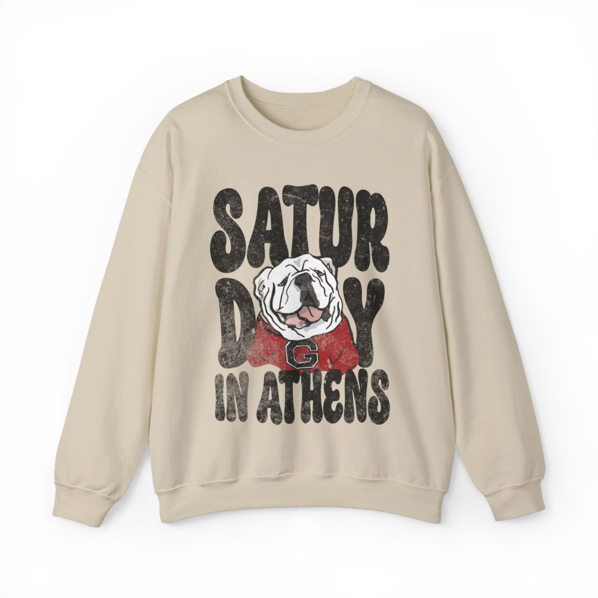Saturday in Athens UGA Sweatshirt | Black Red White Print | Unisex Crewneck Sweatshirt