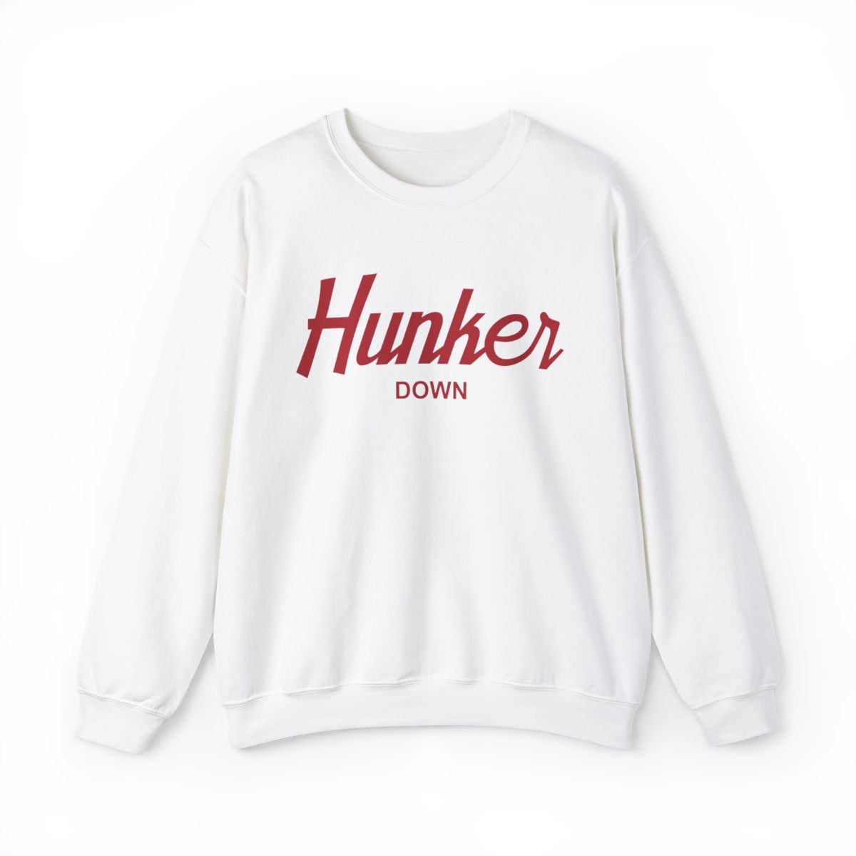 Hunker Down Hood Script Sweatshirt | Red Print | Unisex Crewneck Sweatshirt
