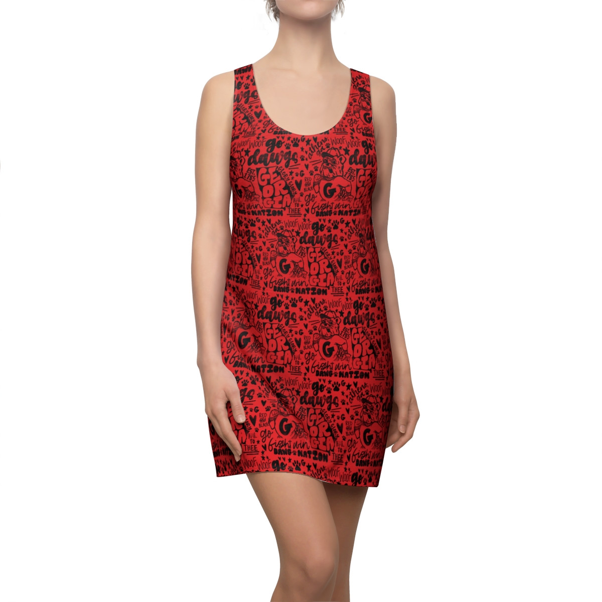 Retro G Print Dress | Black Print, Red Backgorund | Women's Racerback Dress