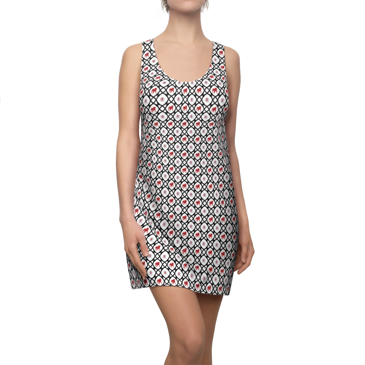 Geometric Standing Dog Retro G Helmet Dress | White Background | Women's Racerback Dress