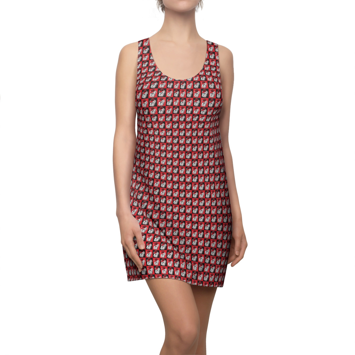 Retro Bulldog Head Print Dress | Women's Racerback Dress
