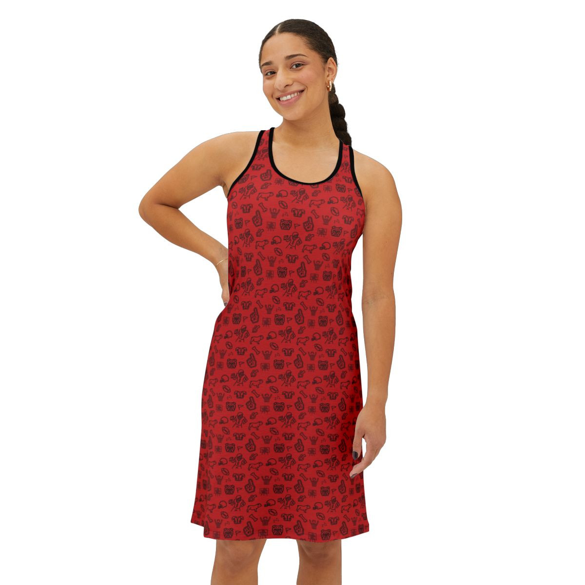 Gameday Icons Print Dress | Black Print, Red Background | Women's Racerback Dress