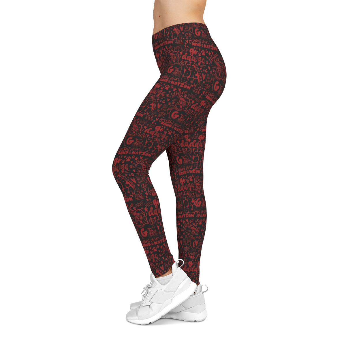WOMENS Retro G Print Leggings | Red Print, Black Background | Women's Casual Leggings