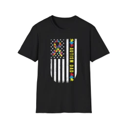 Autism Dad Ribbon Flag T-Shirt | Puzzle Piece Awareness Tee