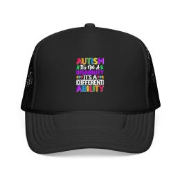 Autism Awareness Rainbow Text Foam Trucker Hat | Different Ability