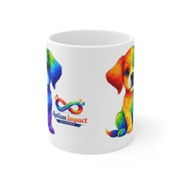 Rainbow Puppy Autism Impact Mug | Cute Spectrum Awareness Coffee Cup