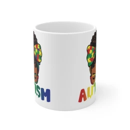 Autism Awareness Puzzle Bow Mug | 11oz Ceramic Coffee Cup