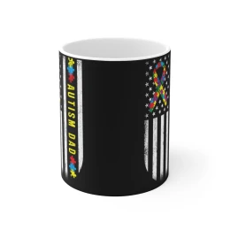 Autism Puzzle Ribbon Flag Mug | Autism Dad Awareness Coffee Cup