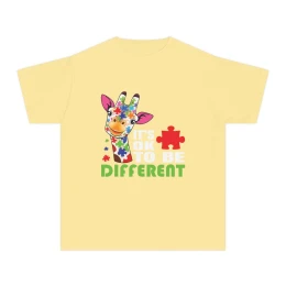 Colorful Puzzle Giraffe It's OK to Be Different Youth Tee | Autism Awareness