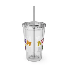 Autism Puzzle Heart Tumbler | 16oz Clear Straw Cup
