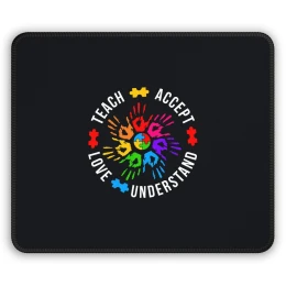 Teach Accept Love Understand Gaming Mouse Pad | Rainbow Puzzle Hands Autism Awareness