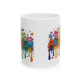Autism Awareness Drippy Rainbow Design Mug | Pride Puzzle Stars