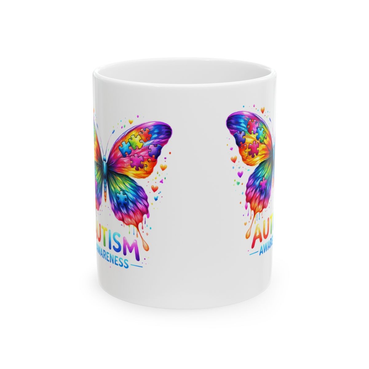 Rainbow Puzzle Butterfly Autism Awareness Mug | Ceramic Coffee Cup