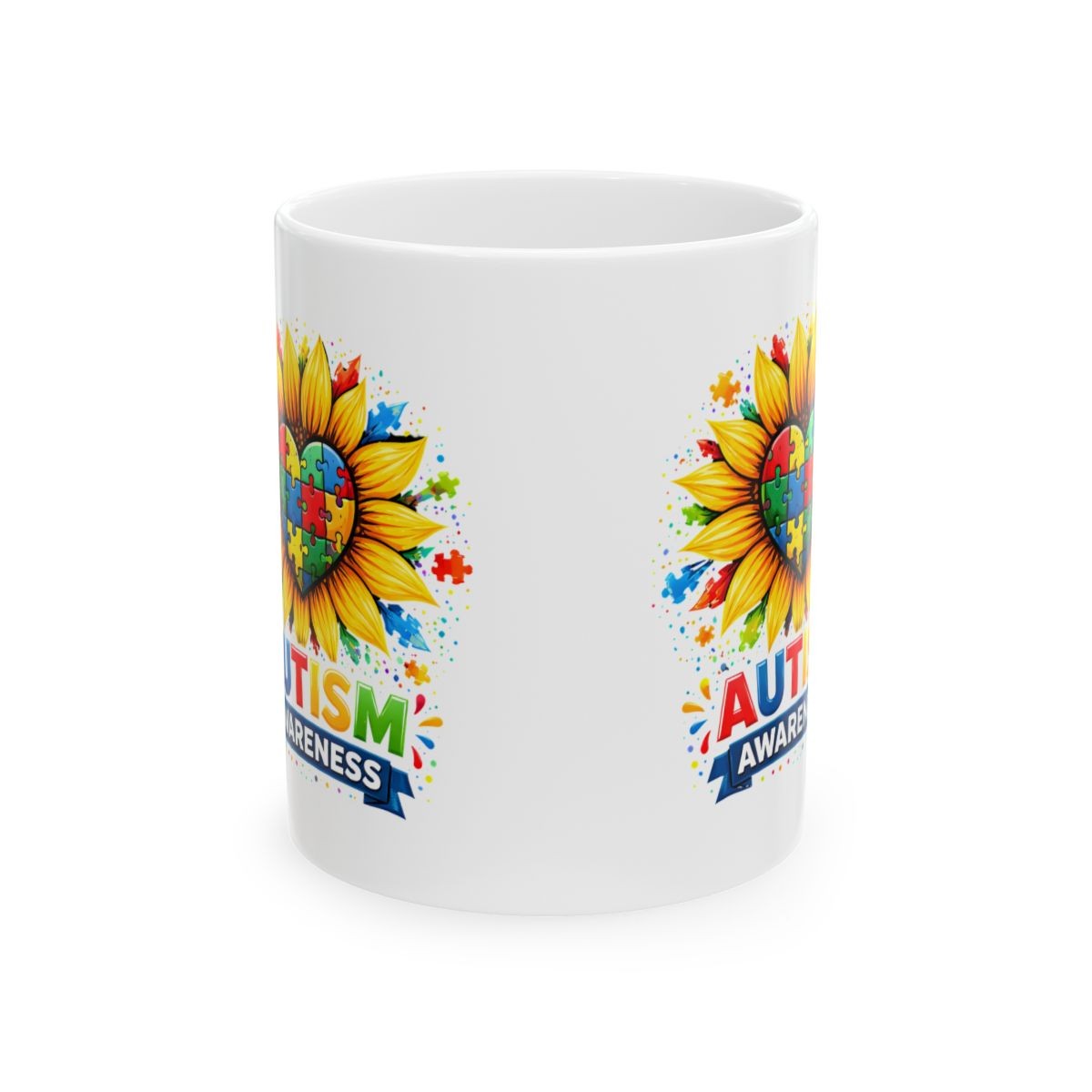Autism Awareness Sunflower Puzzle Heart Mug | Ceramic Coffee Cup