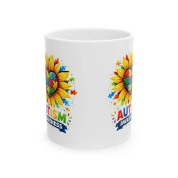 Autism Awareness Sunflower Puzzle Heart Mug | Ceramic Coffee Cup