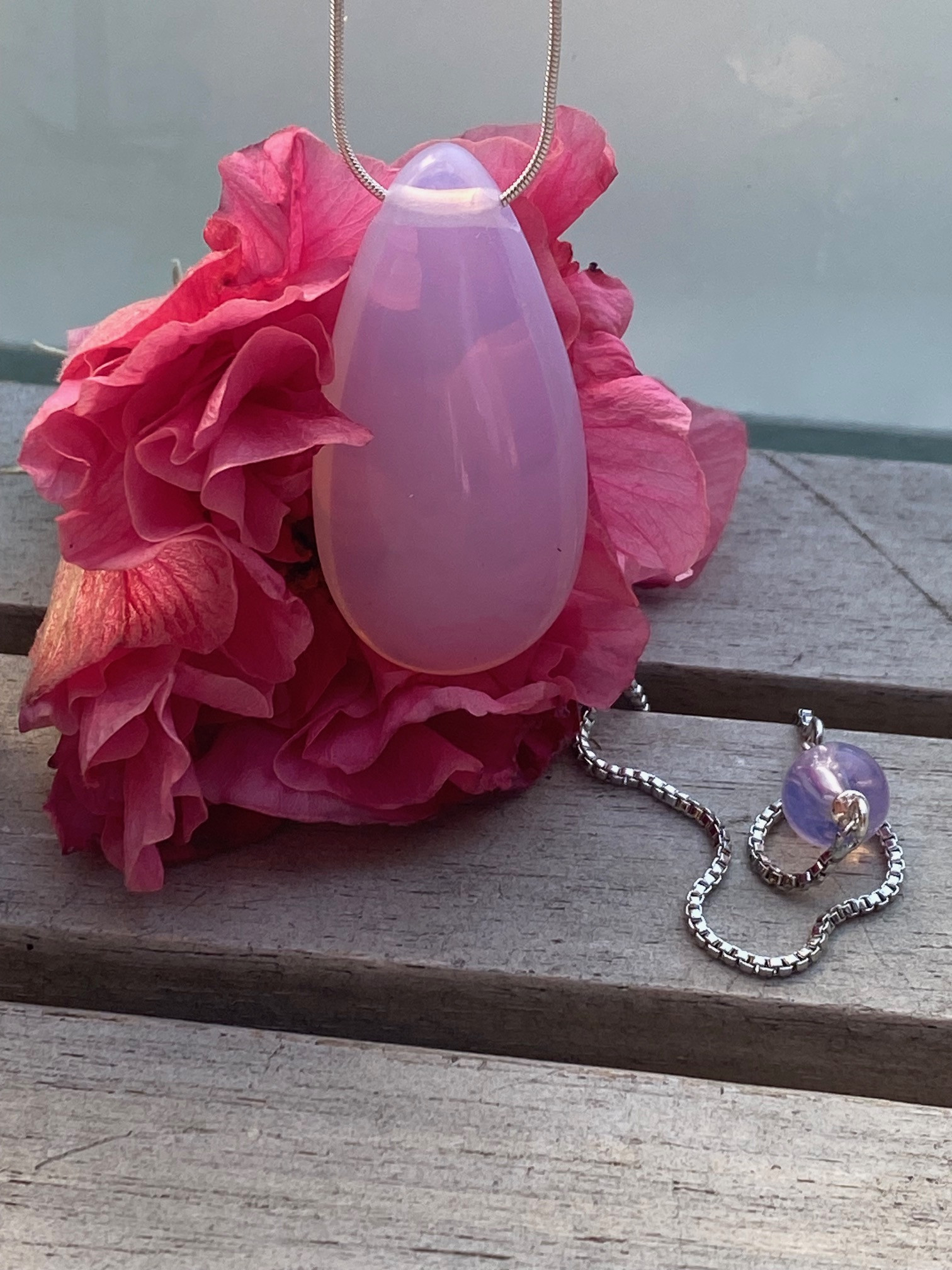 Pink Gold Self Love Andara Polished Pendant with Sterling Silver Necklace or Silk Cord
