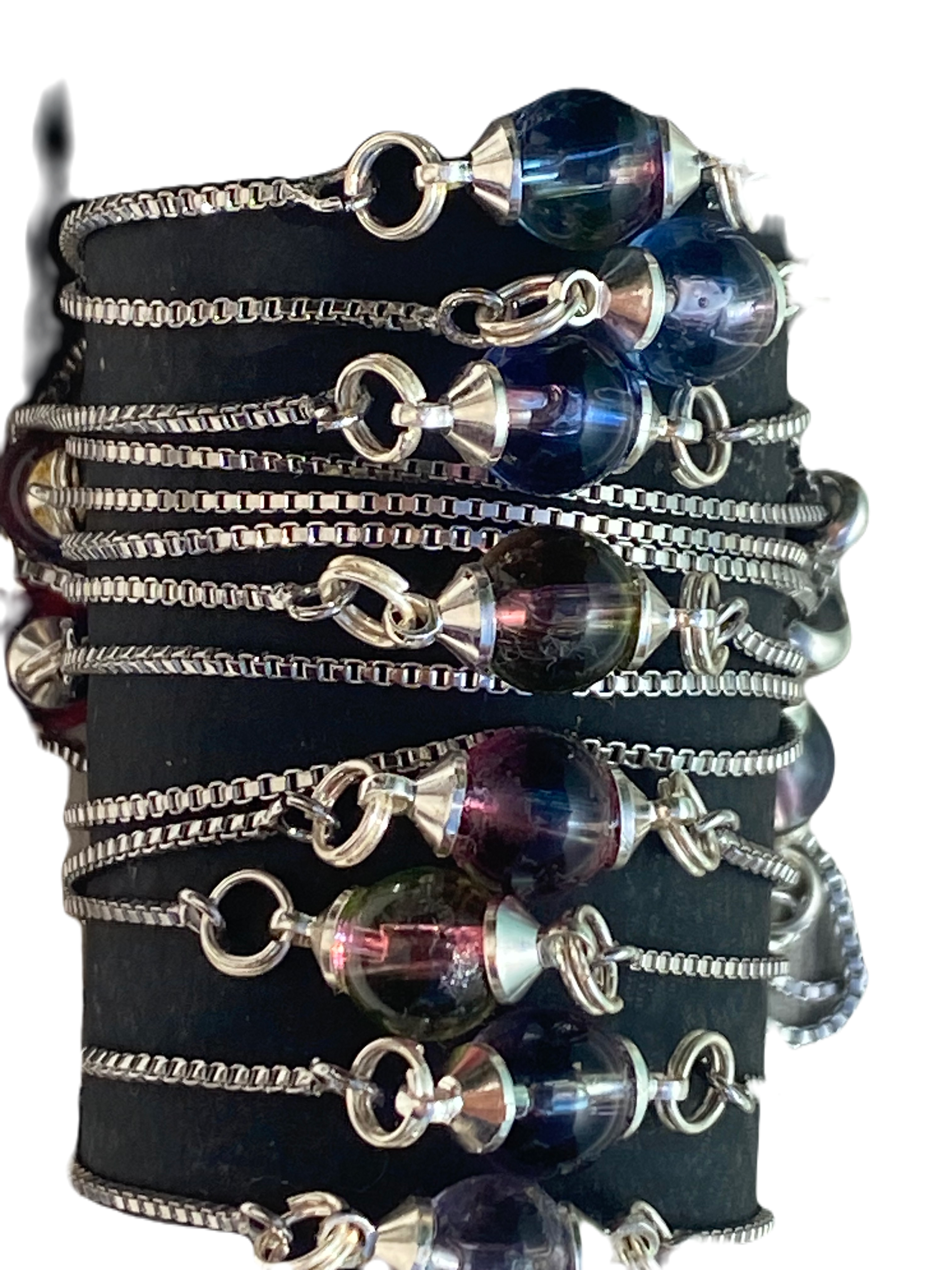 Rainbow Andara Silver Plated Bracelet with Bead - Adjustable