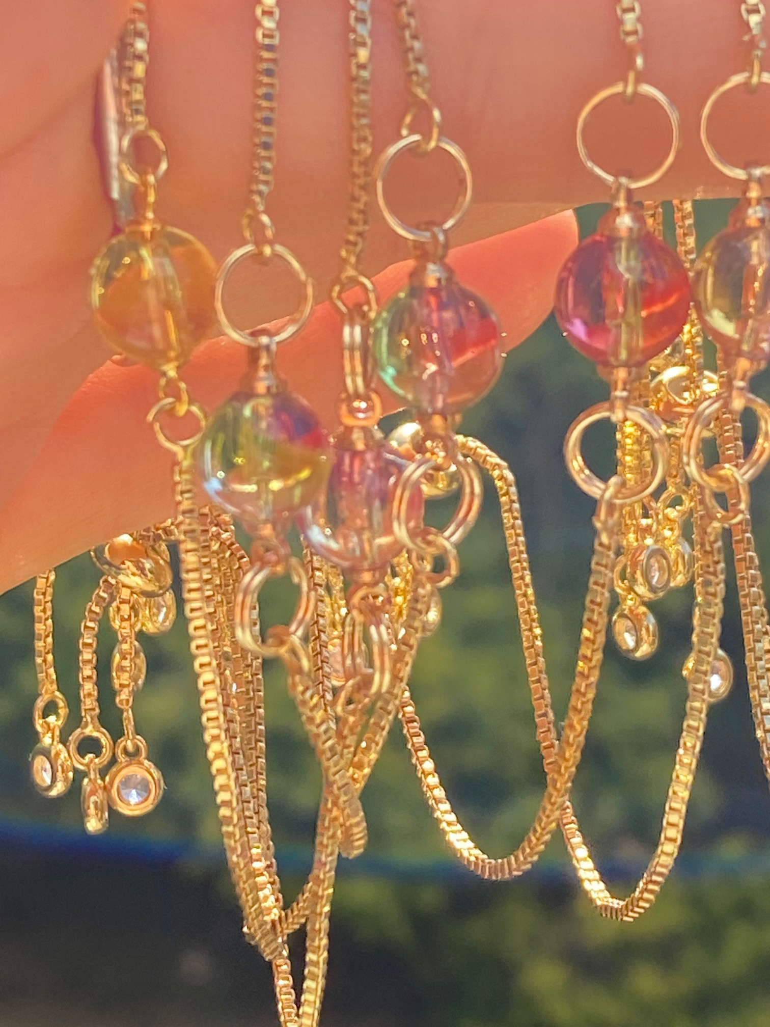 Rainbow Andara Gold Plated Bracelet with Bead - Adjustable