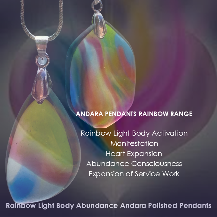Rainbow Light Body Abundance Andara Polished Pendant with a Sterling Silver Plated Necklace