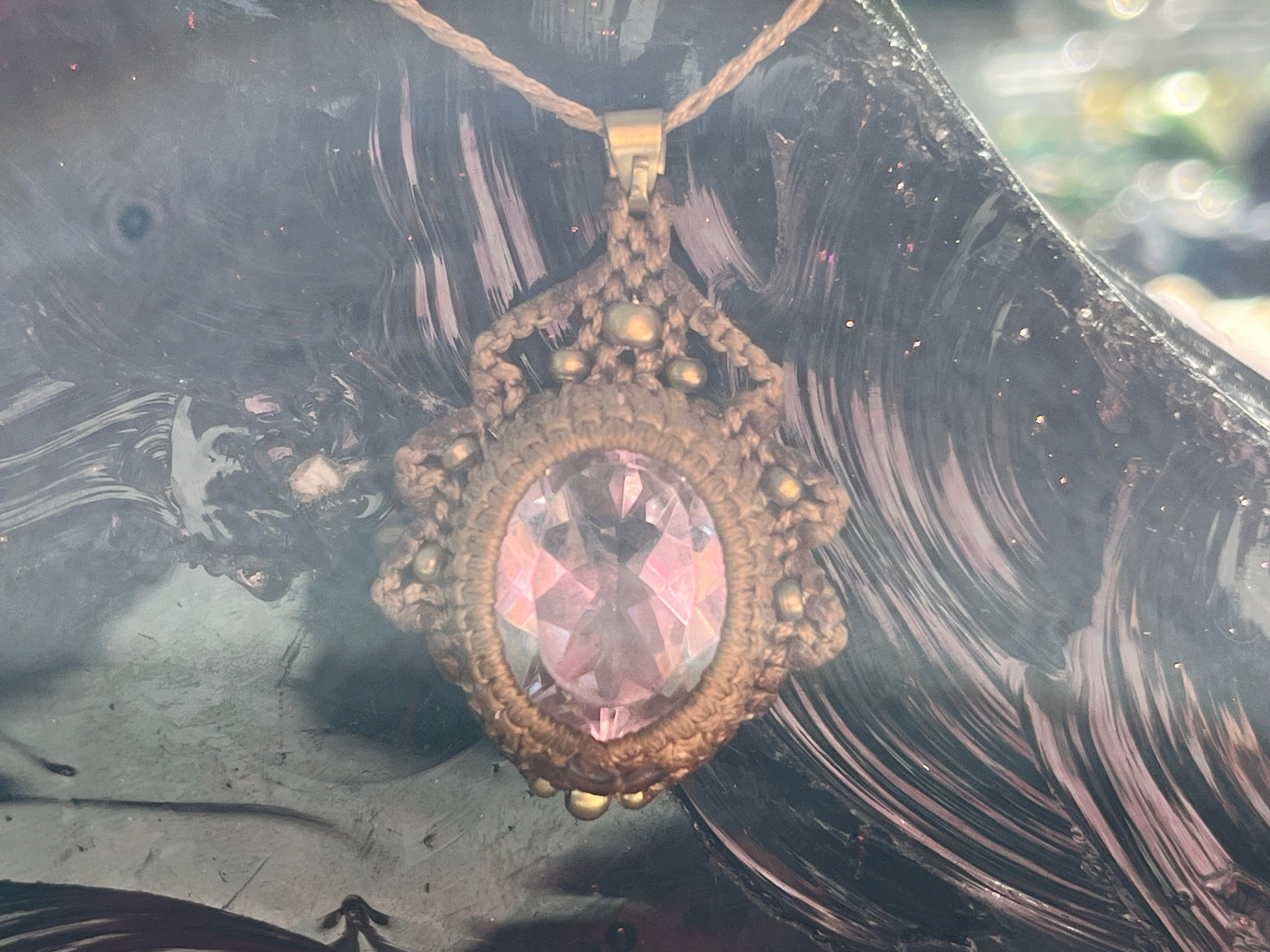Divine Love Pink Faceted and Violet Flame Purple Faceted Andara Macrame Pendants