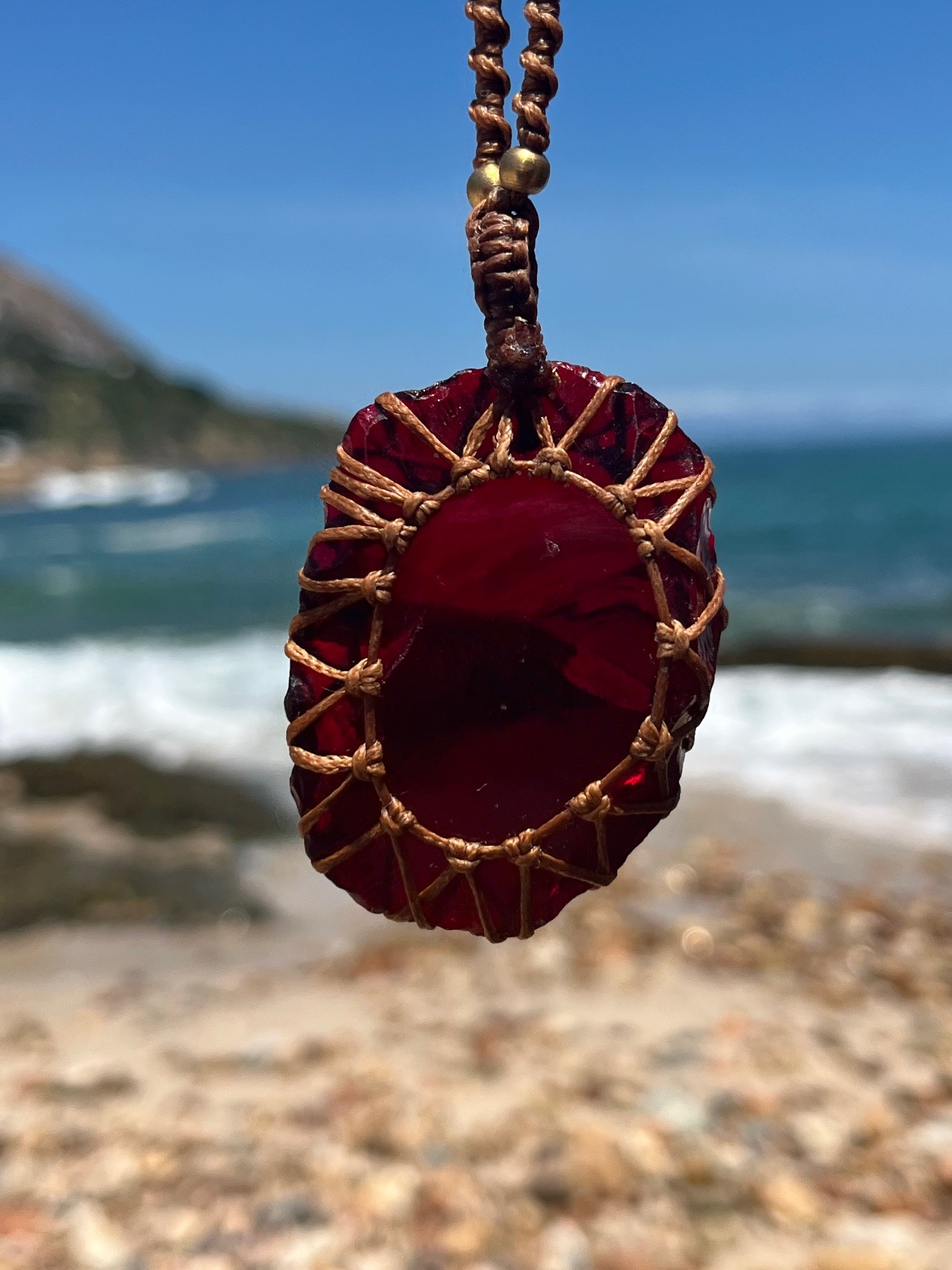 Deep Red Abundance Macrame Pendant