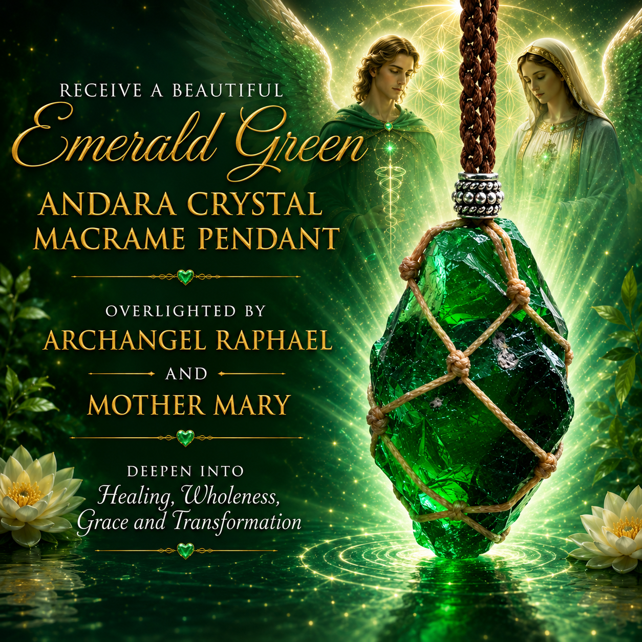 EMERALD GREEN ANDARA CRYSTAL MACRAME PENDANT