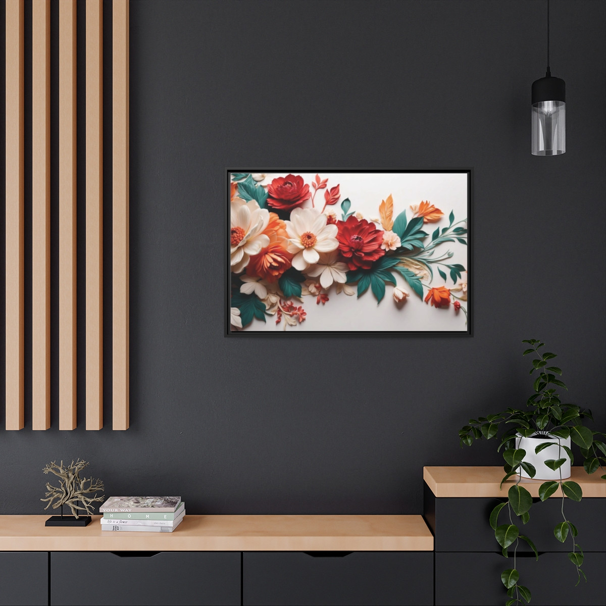 Flowery Matte Canvas, Black Frame