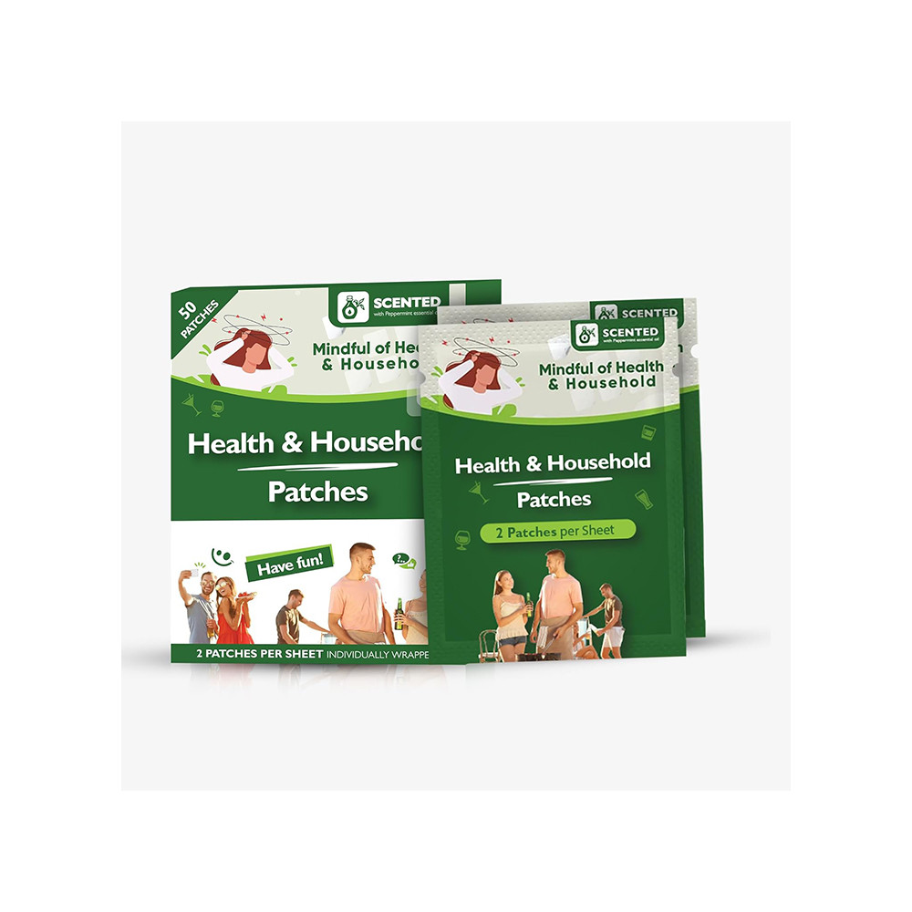 Health and Household Natural Patches (50 Pack) - with Refreshing Peppermint Essential Oils and Green Tea Extract, Waterproof Patches
