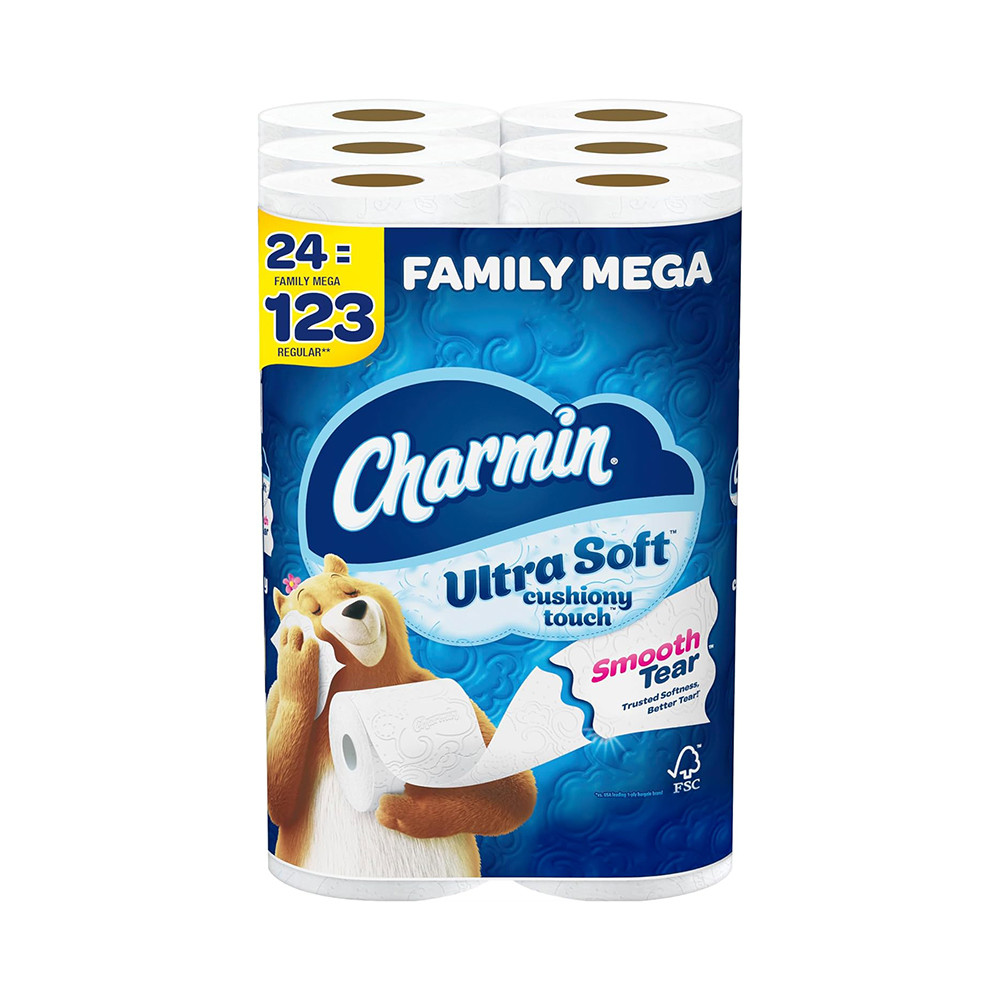 Charmin Ultra Soft Cushiony Touch Toilet Paper, 24 Family Mega Rolls = 123 Regular Rolls (Packaging May Vary)