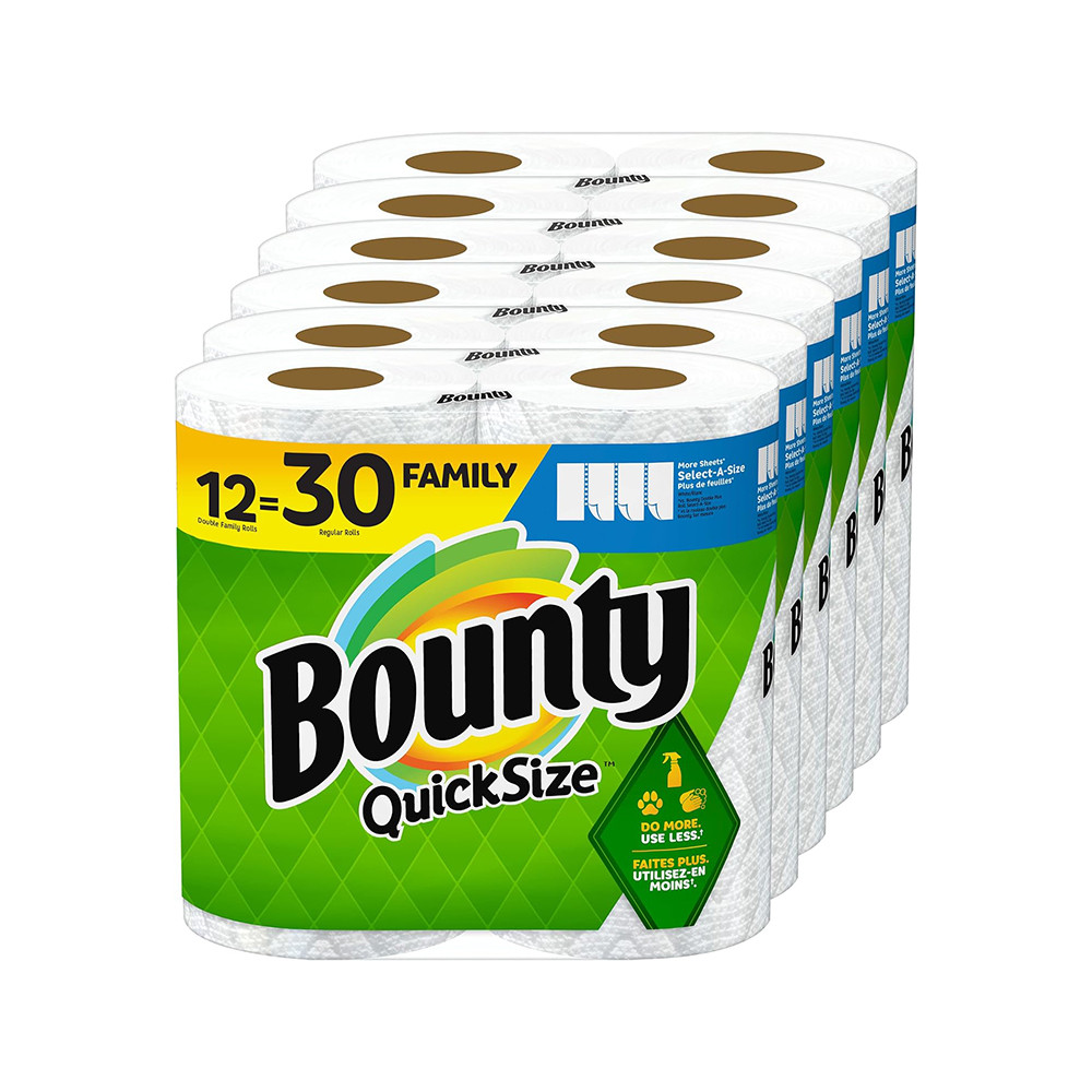 Bounty Quick-Size Paper Towels, White, 12 Family Rolls = 30 Regular Rolls