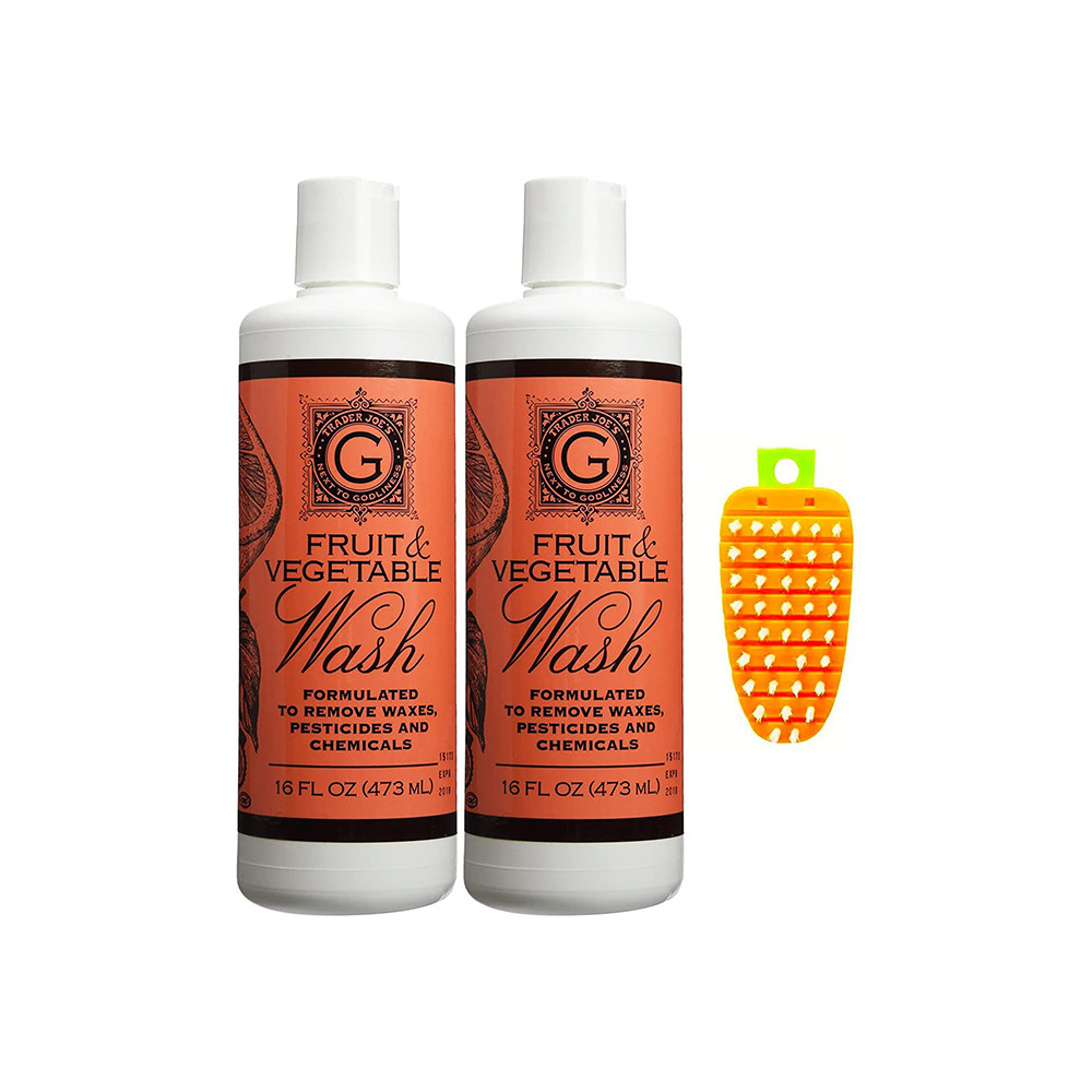 Trader Joe's Fruit and Vegetable Wash, 2 Pack, bundled with Veggie Cleaning Brush