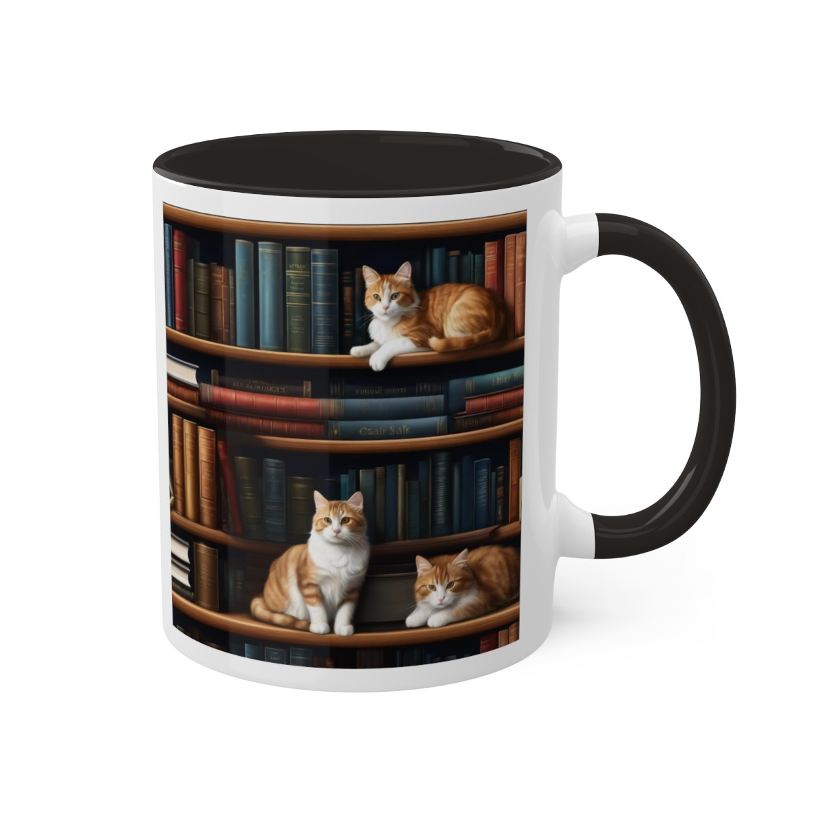 CATS LAYING ON THE BOOKSHELF MUG, 11oz
