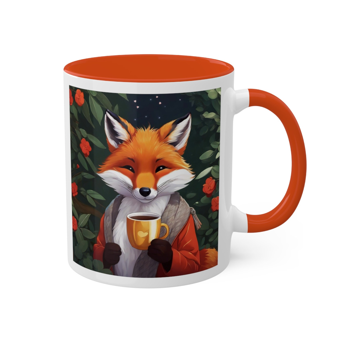 RED FOX DRINKING HOT CHOCOLATE MUG, 11oz