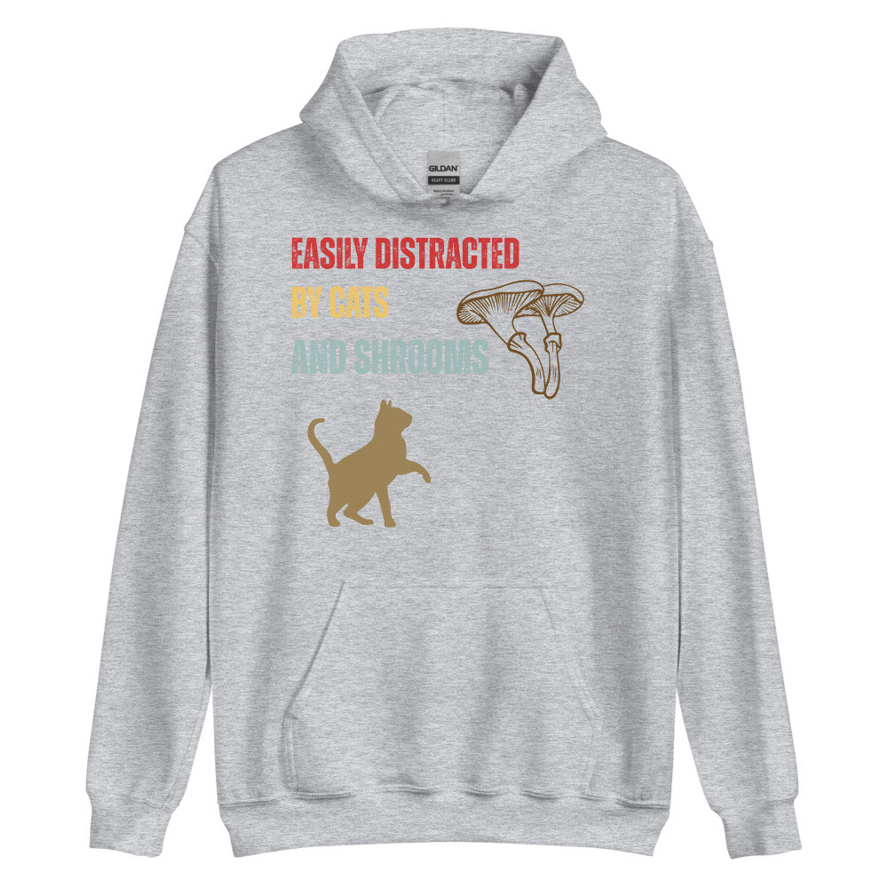 Easily Distracted By Cats And Shrooms Unisex Hoodie