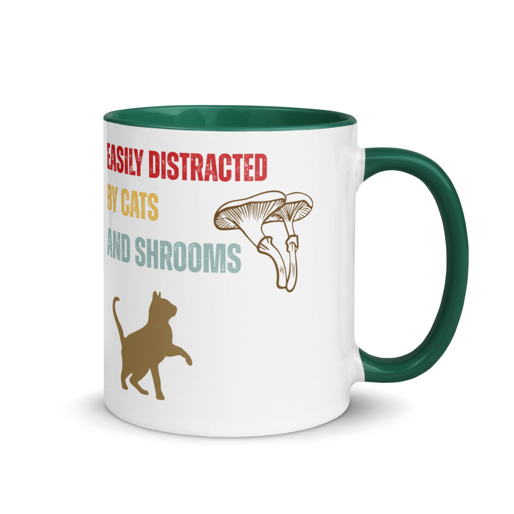 Easily Distracted By Cats And Shrooms Mug with Color Inside