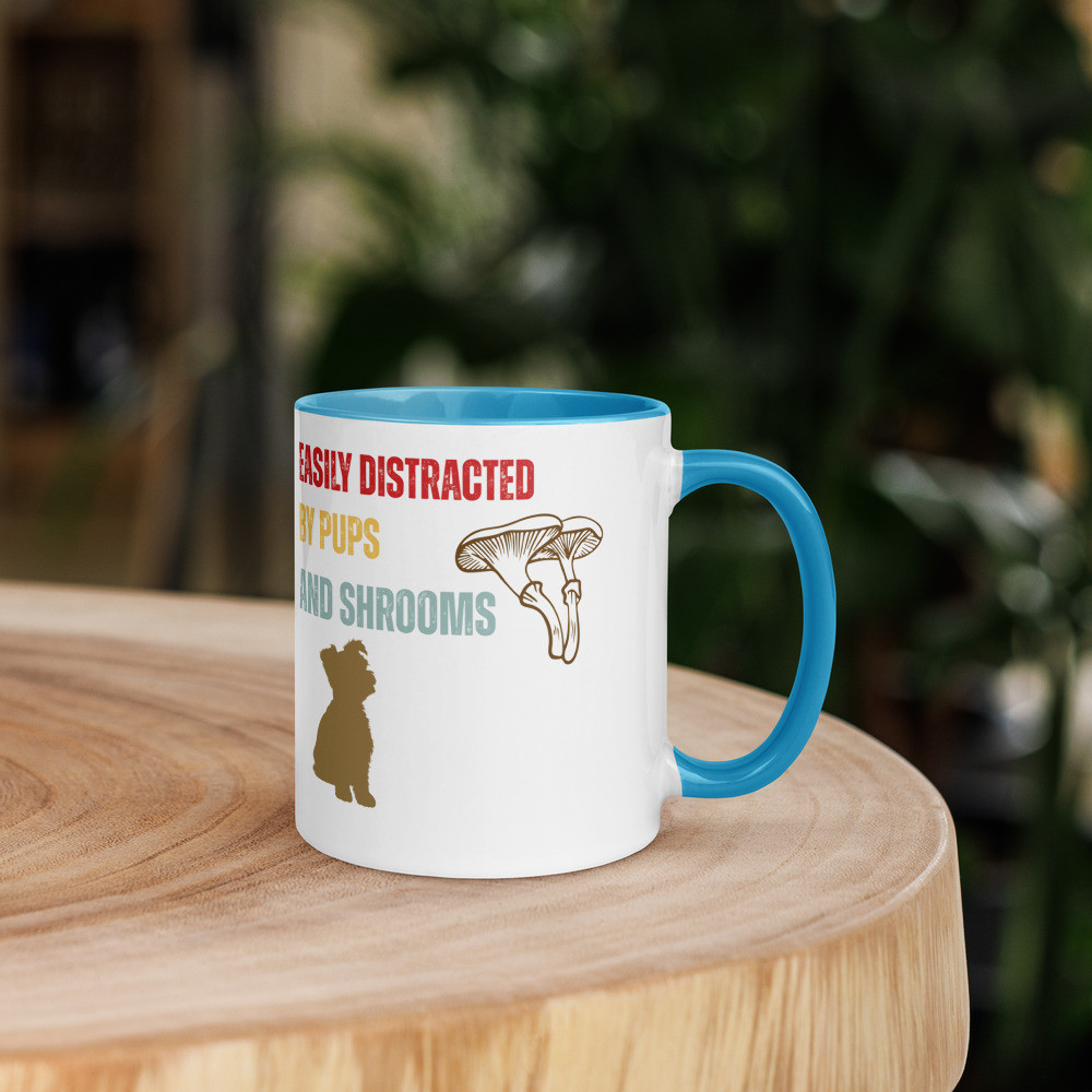 Easily Distracted By Pups And Shrooms Mug with Color Inside