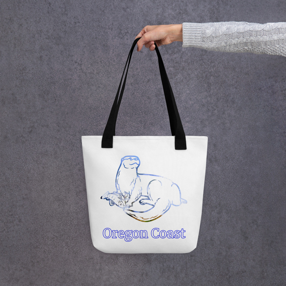 Oregon Coast Sea Otter With Fish Tote bag