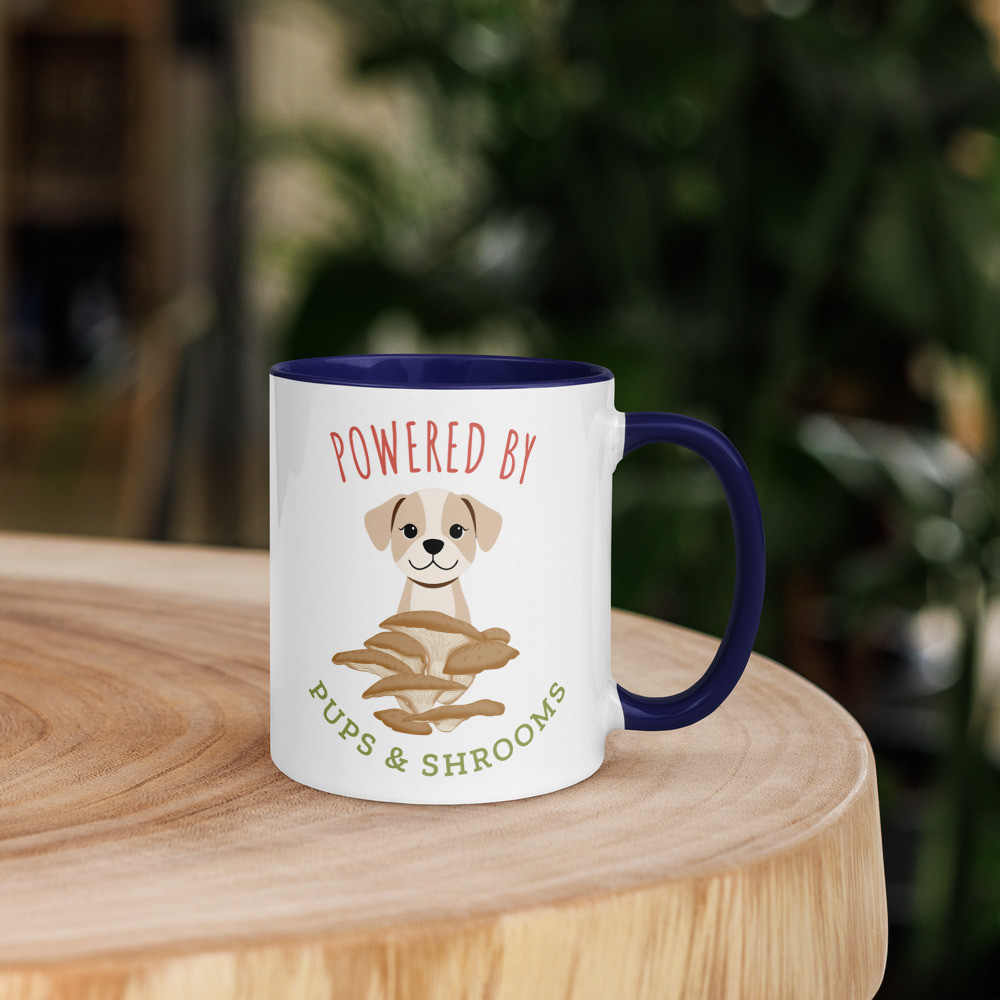 Powered By Pups & Shrooms Mug with Color Inside