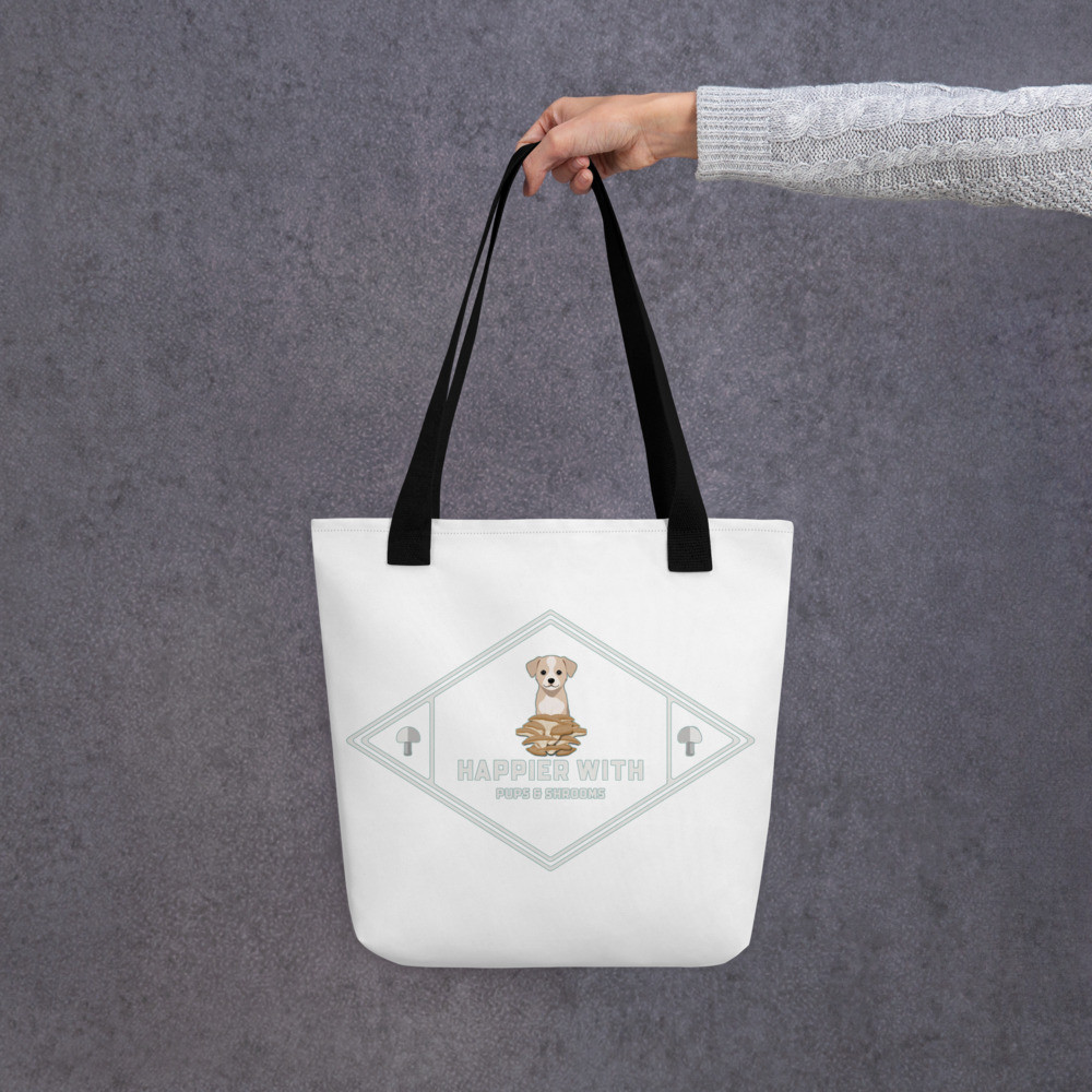 Happier With Pups & Shrooms Sage Tote bag