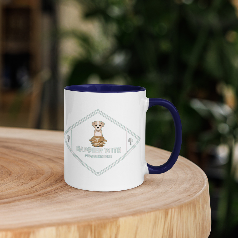 Happier With Pups & Shrooms Sage Mug With Color Inside