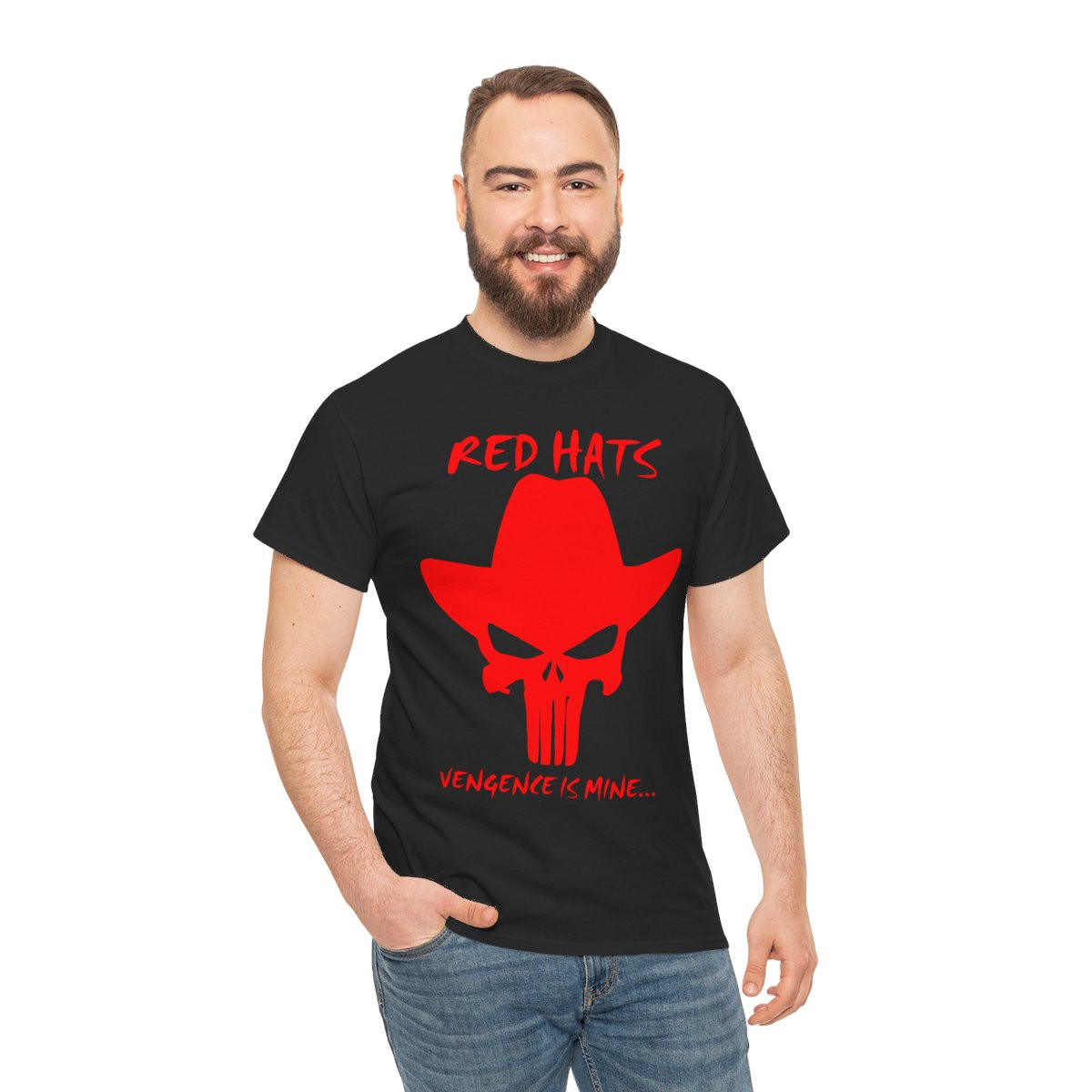 Red Hats Punnisher Skull Vengence Is Mine... Short Sleeve Tee