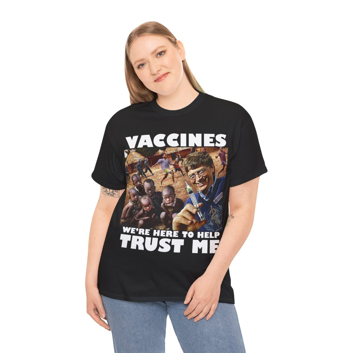Vaccines We're Here To Help TRUST ME Bill Gates Unisex Heavy Cotton Tee