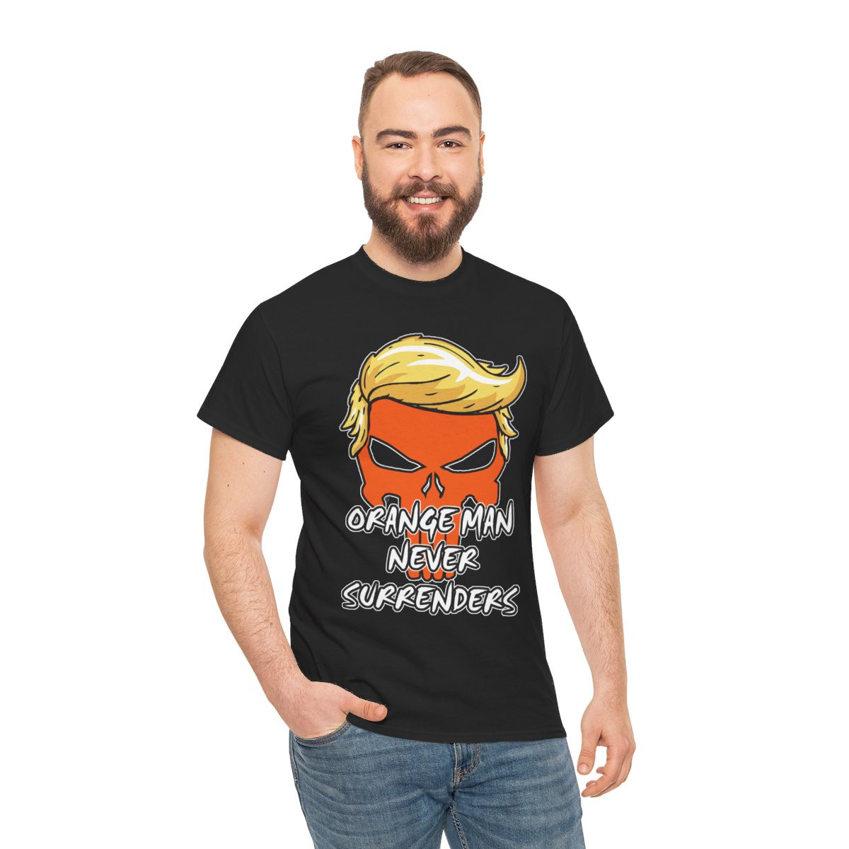 Donlald J Trump 2024 Orange Man Never Surrender Unisex Short Sleeve Tee