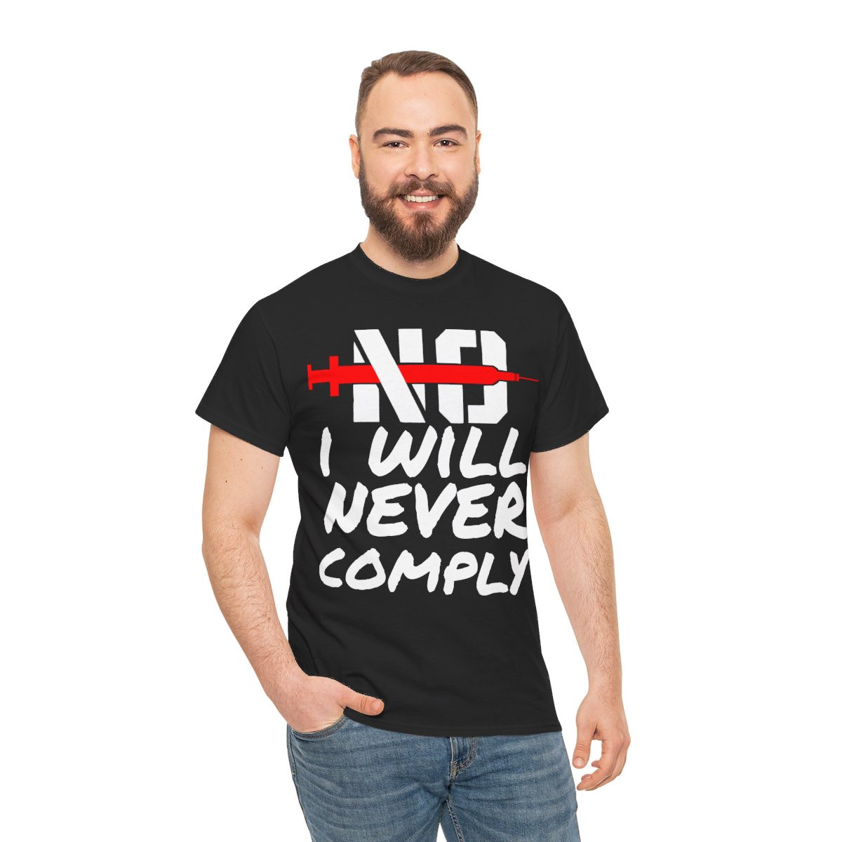 NO JAB I will never comply unisex Short Sleeve Tee