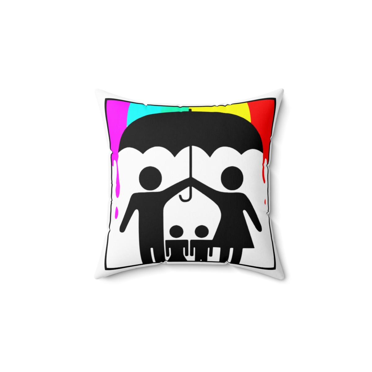 Protecting children from rainbows with umbrella Spun Polyester Square Pillow