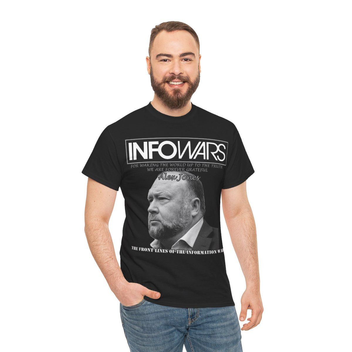 Alex Jones For Waking Up The World Infowars b&w  unisex Short Sleeve Tee