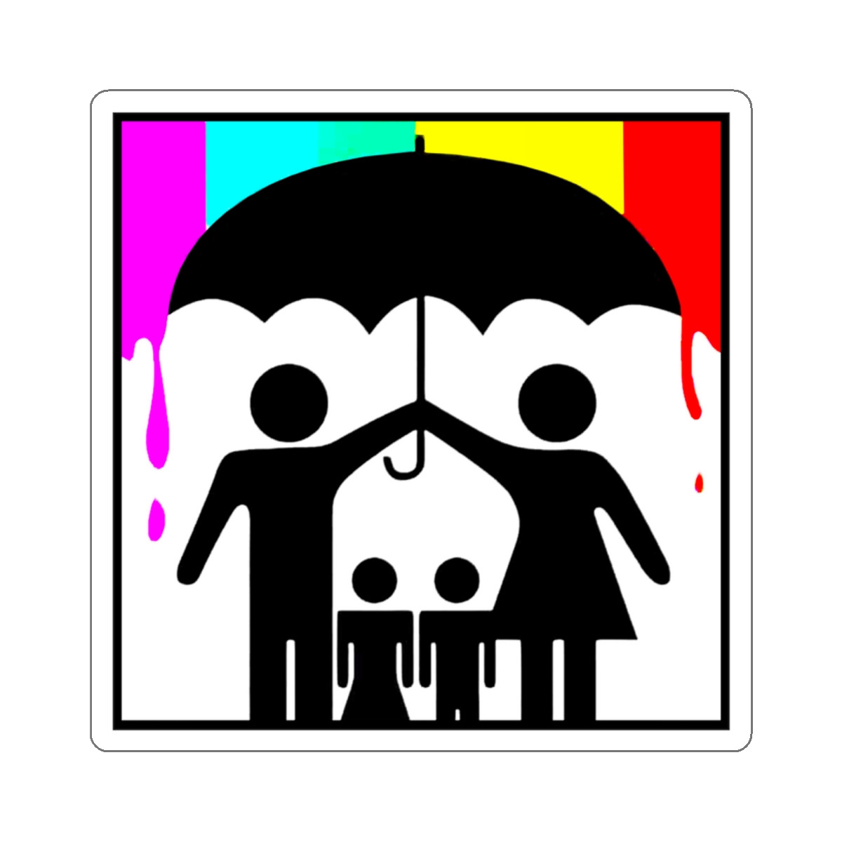Protecting children with an umbrella from raining Kiss-Cut Stickers