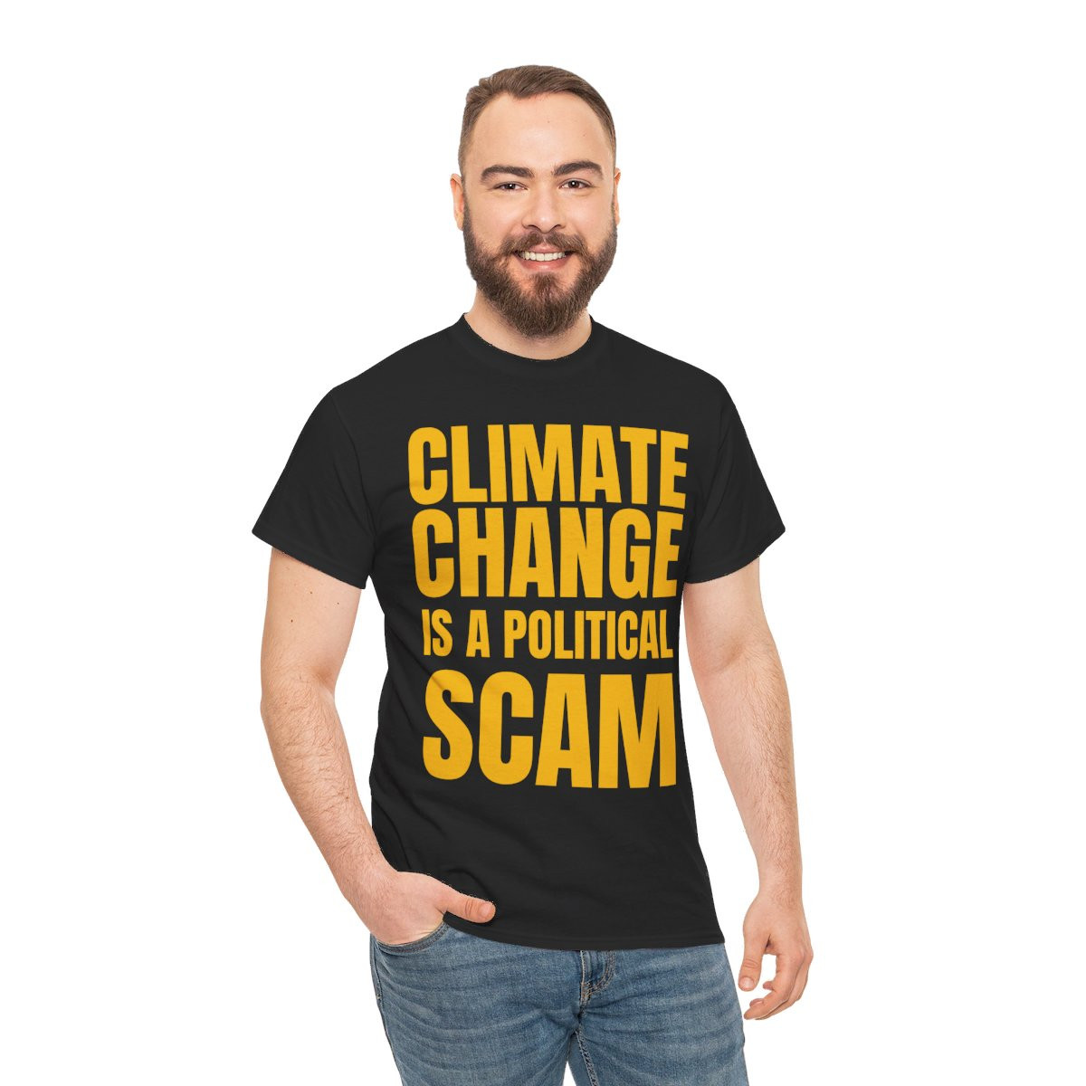 Climate Change Is A Political Scam yellow Short Sleeve Tee