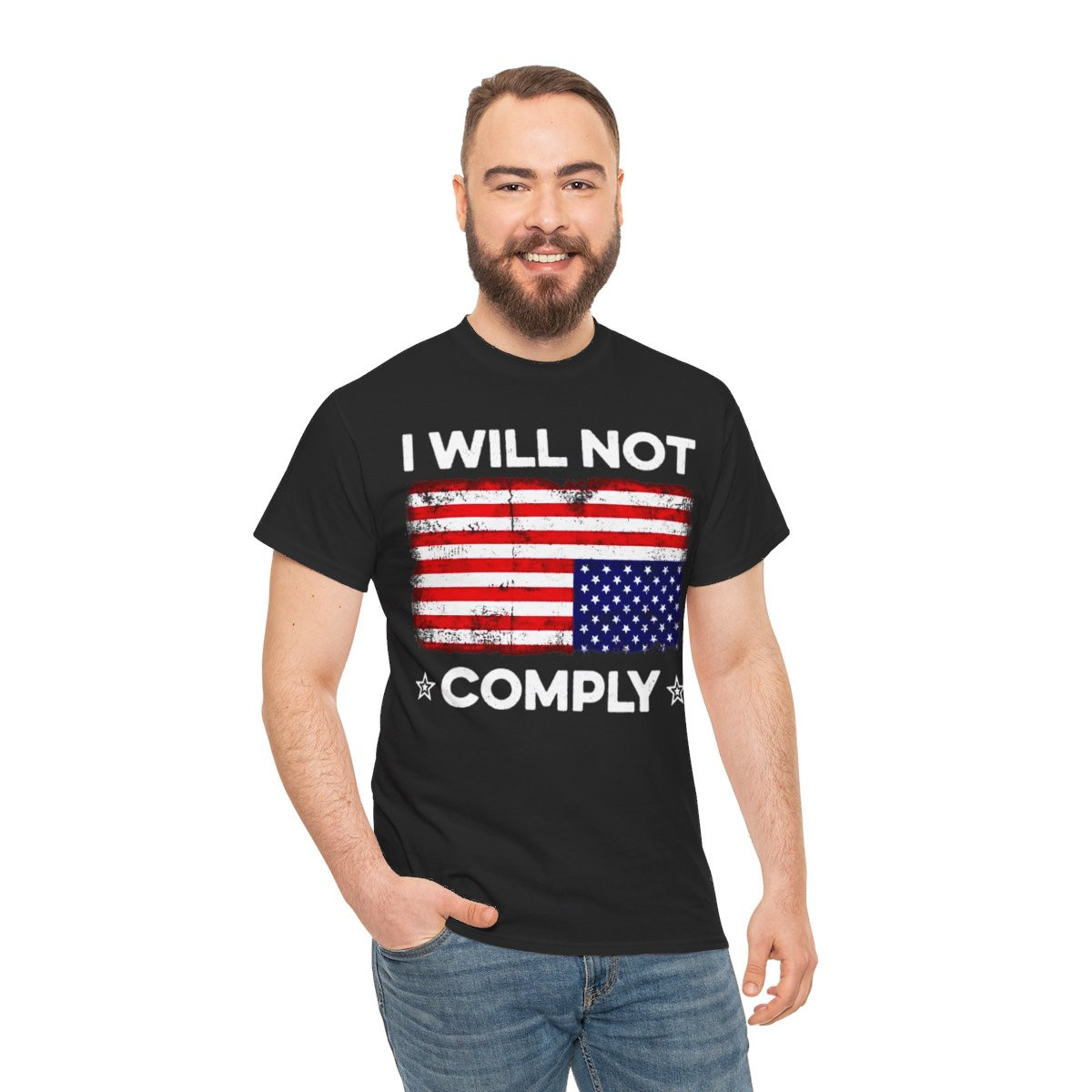 I Will Not Comply Distress Flag Unisex Heavy Cotton Tee