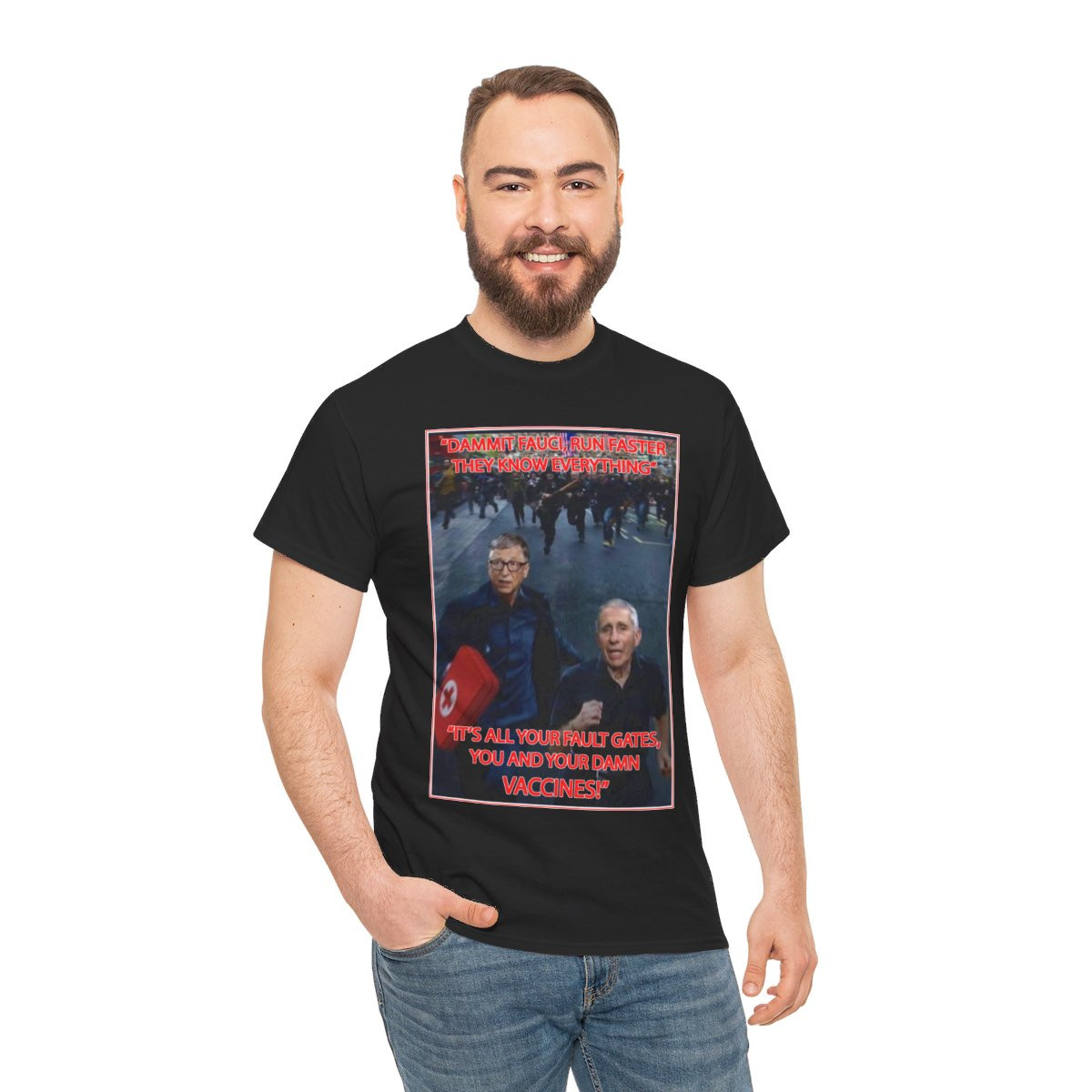 Bill Gates and Tony Fauci run they know everything Uinsex Short Sleeve Tee